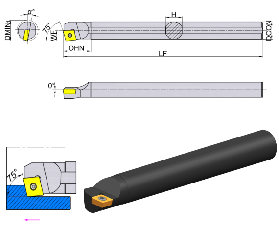 Токарная расточная державка S12M-SCKCR06